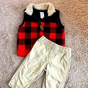 2 Piece Carters baby boys Zip-up plaid vest &
Jean Set 6m